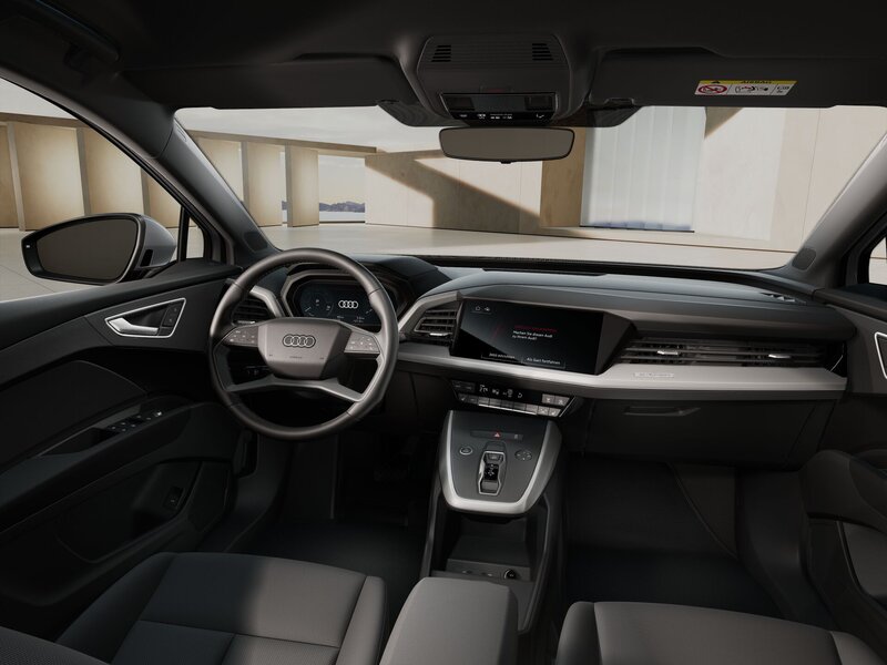 Innenraum des Audi Q4 Sportback e-tron mit Audi virtual cockpit, MMI Touchdisplay und aufgeräumtem Design