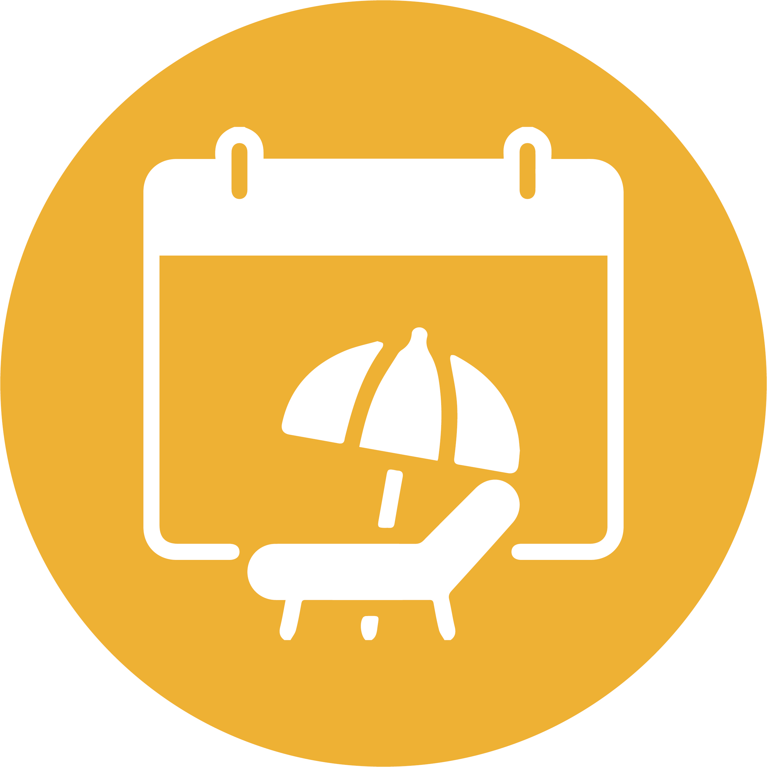 Icon zeigt einen Kalender mit Sonnenschirm und steht für Urlaub, freie Tage und Erholung vom Arbeitsalltag.